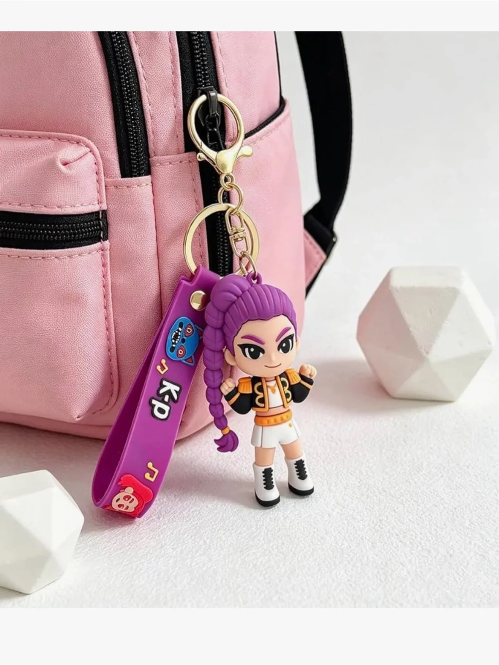Purple Braided-Hair Girl Keychain Charm by